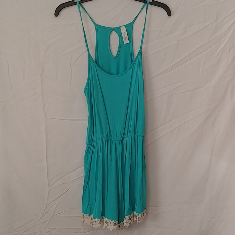 Aqua romper with lace trim